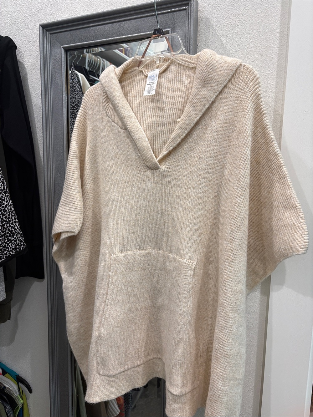 Cozy Cream Knit Hooded Sweater Poncho one size fits all -never worn